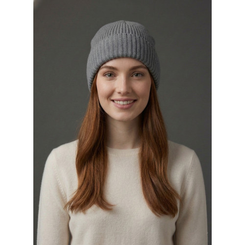 Classic Grey Ribbed Knit Beani..