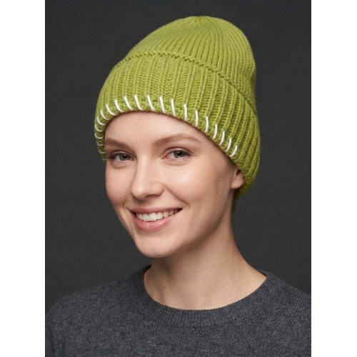 Green Contrast Stitch Beanie.