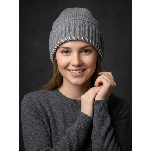 Grey Contrast Stitch Beanie.