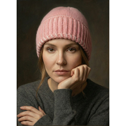 Women Pink Ribbed Knitted Bean..