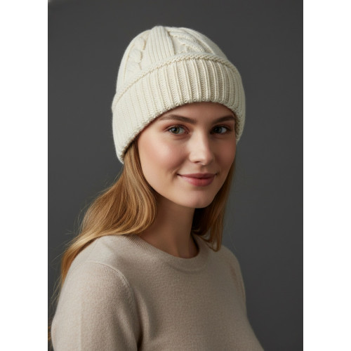 Women Cream Knitted Beanie